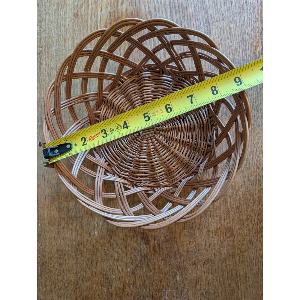Vintage Round Wicker Basket Open Weave Lattice Decorative Bowl Boho Farmhouse